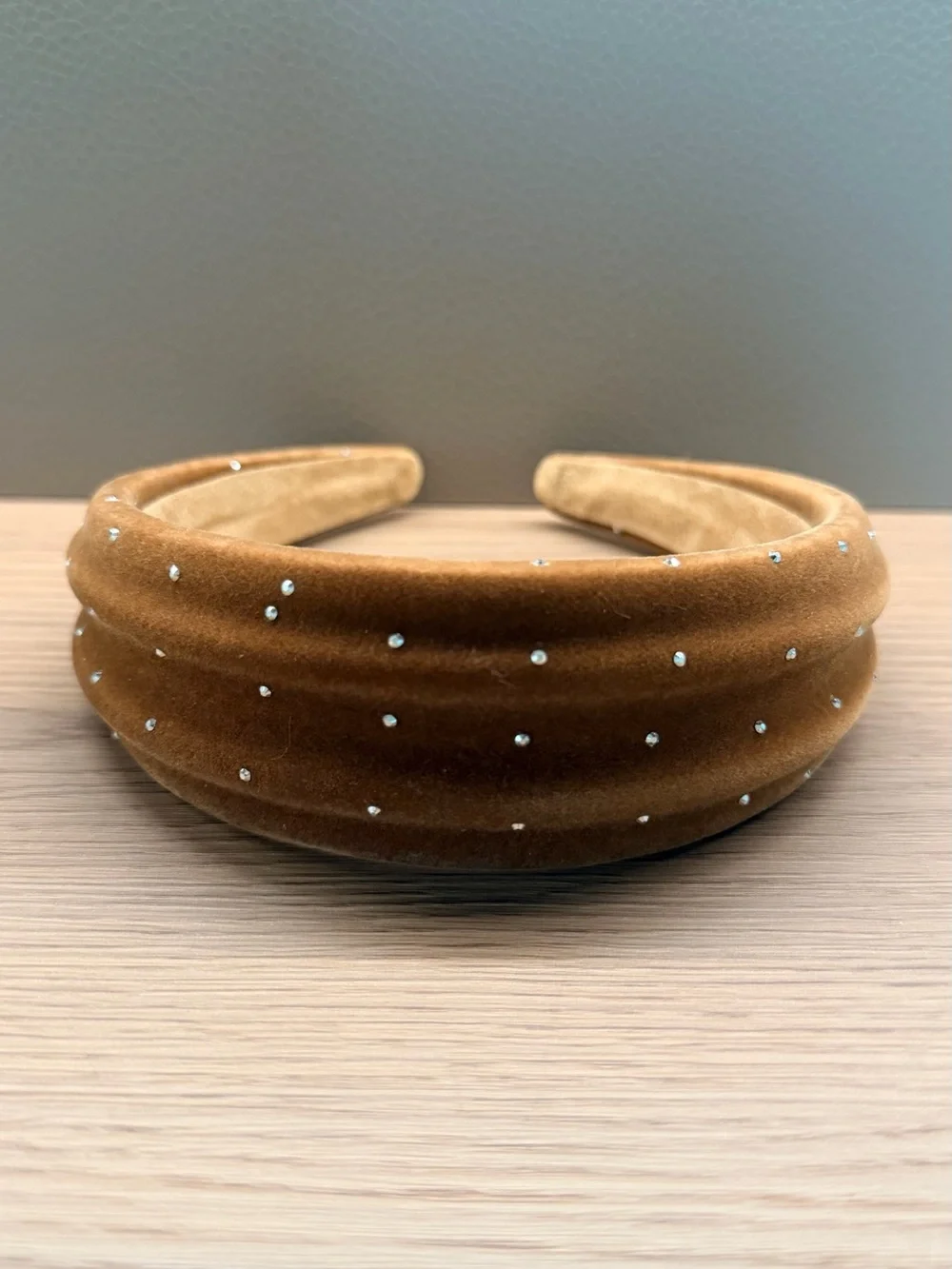 Suede Headband with Rhinestones and High Crown